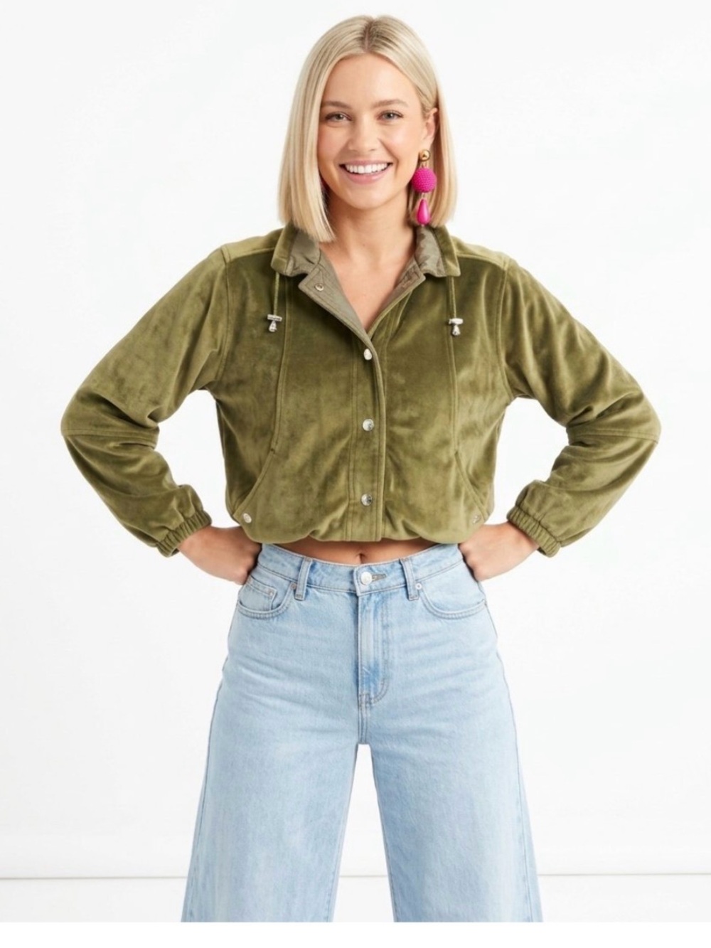 Women's Olive Green Hooded Bomber Jacket